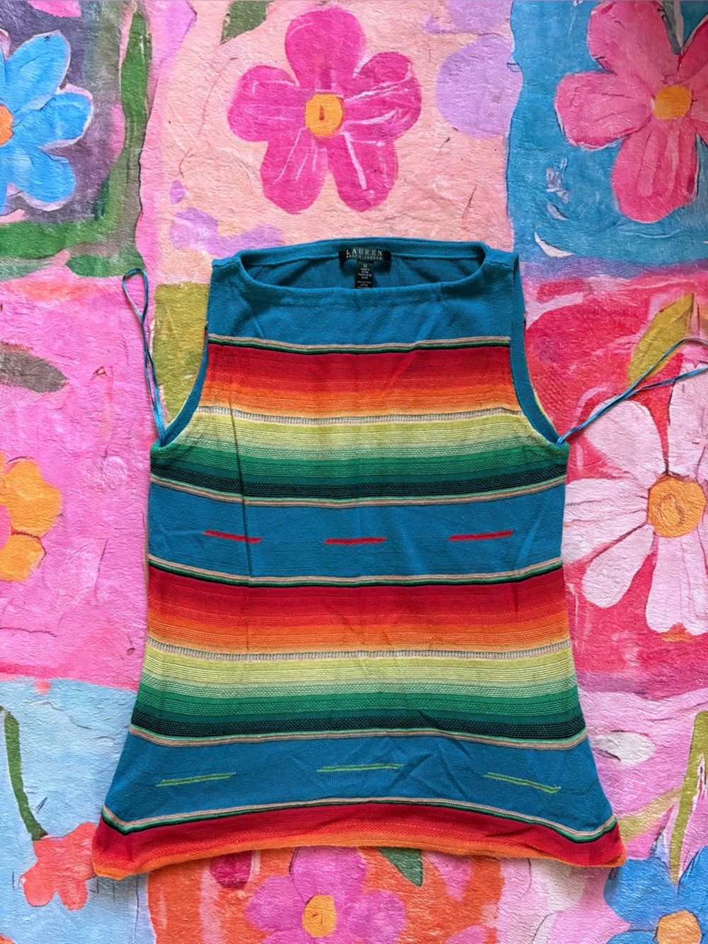 Lauren Ralph Lauren Vintage Southwestern Striped Knit Tank Top M